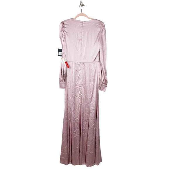 FLAW - NWT Mac Duggal Satin Ruched Bishop Sleeve Gown Rose Pink 8 #8565 - Picture 8 of 11